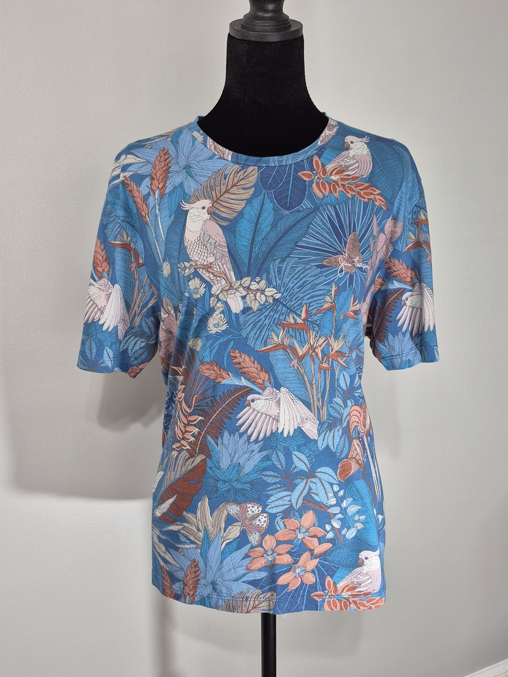Jim Thompson Tropical Bird Print Pima Cotton Tee Blue Large